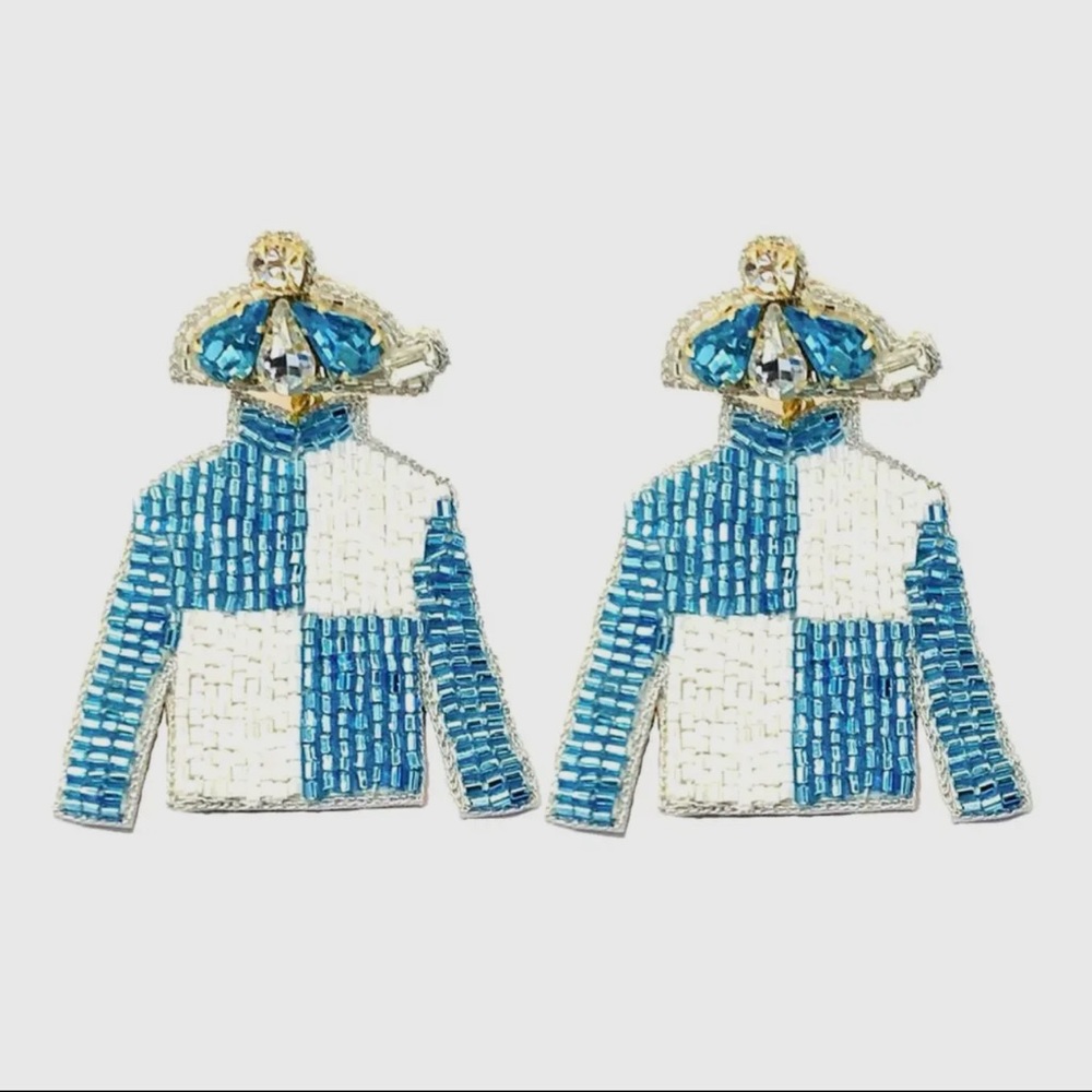 Derby Jersey Silk Earrings- Blue & White